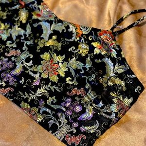 Black Silk floral print cropped top